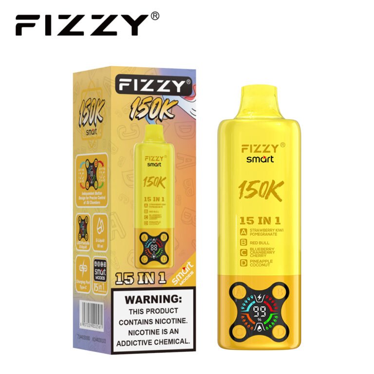 FIZZY Smart 150K ストロベリーキウイザクロ / レッドブル / ブルーベリークランベリーチェリー / パイナップルココナッツ 本体とパッケージの画像