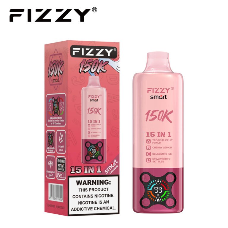 FIZZY Smart 150K トロピカルフルーツパンチ / チェリーレモン / ブルーベリーアイス / ストロベリースキットルズ 本体とパッケージの画像