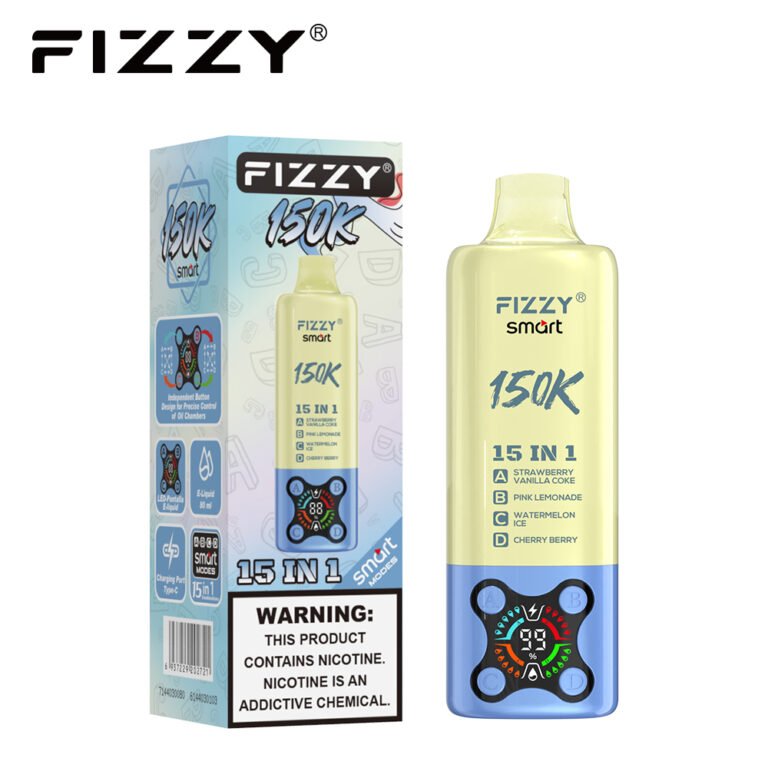 FIZZY Smart 150K ストロベリーバニラコーラ / ピンクレモネード / ウォーターメロンアイス / チェリーベリー 本体とパッケージの画像