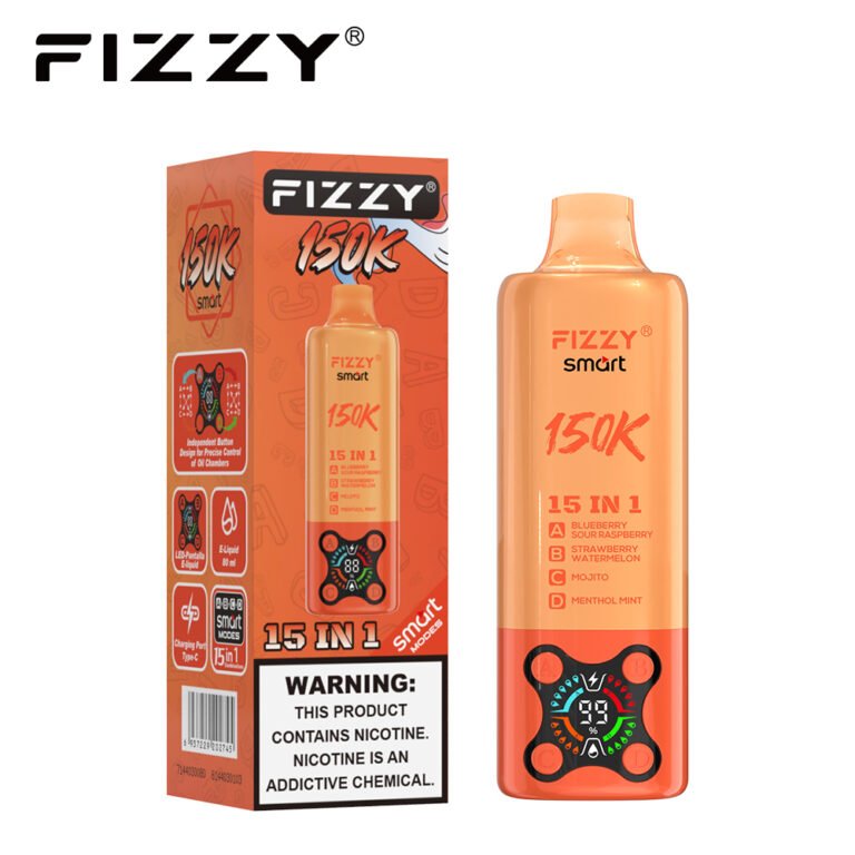FIZZY Smart 150K ブルーベリーサワーラズベリー / ストロベリーウォーターメロン / モヒート / メンソールミント 本体とパッケージの画像